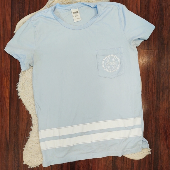 PINK Victoria's Secret Tops - PINK Victoria's Secret Blue Striped Pocket T-shirt